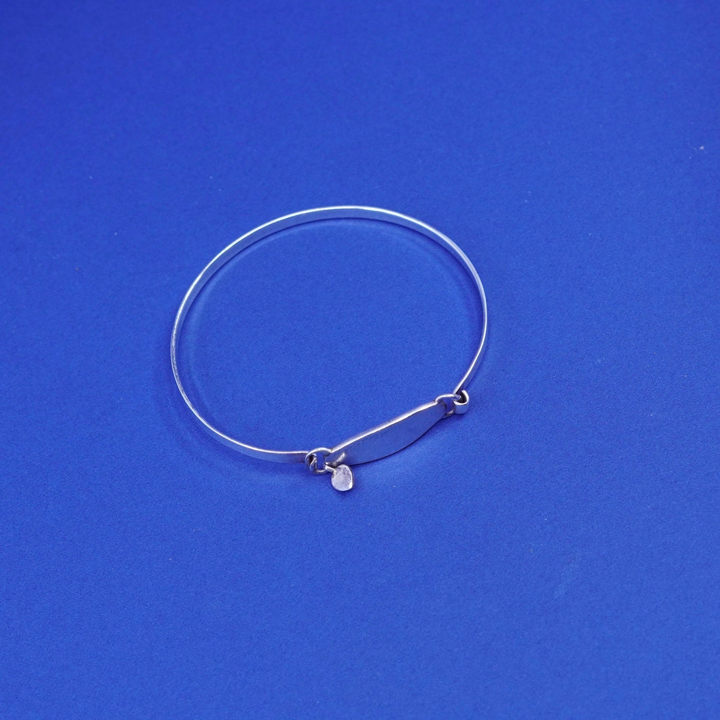 7.5“, vintage Sterling silver handmade bracelet, 925 bangle with blank disc