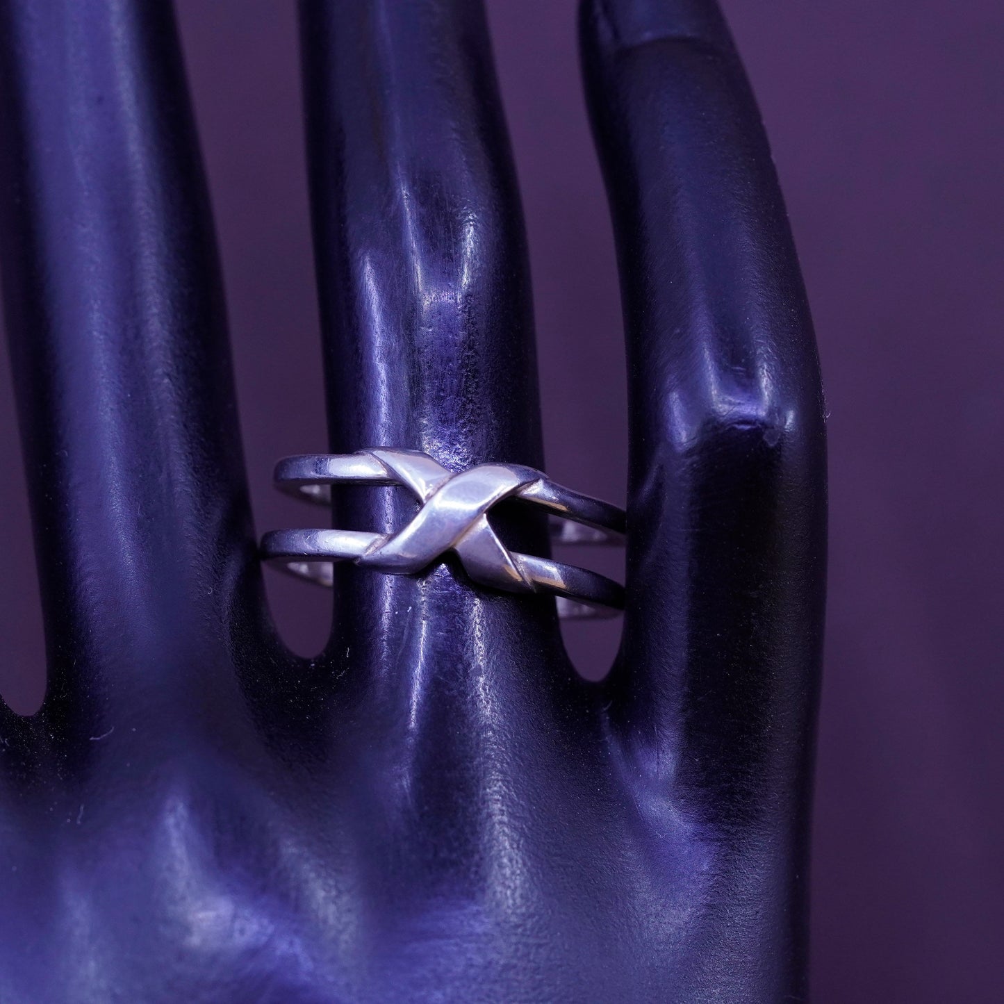 Size 10, vintage Sterling silver prayer ring, 925 double band with cross
