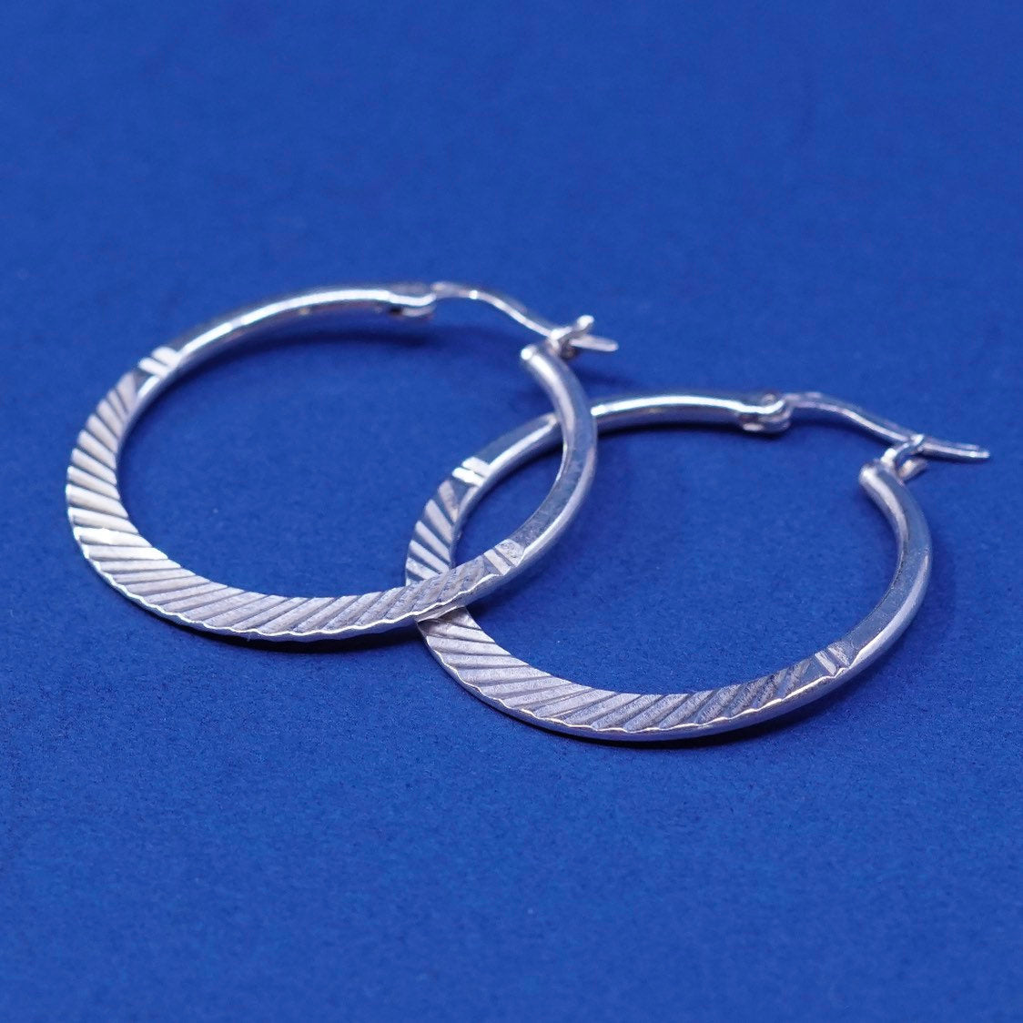 1.25", vtg Sterling silver handmade hoop earrings, 925 textured huggie