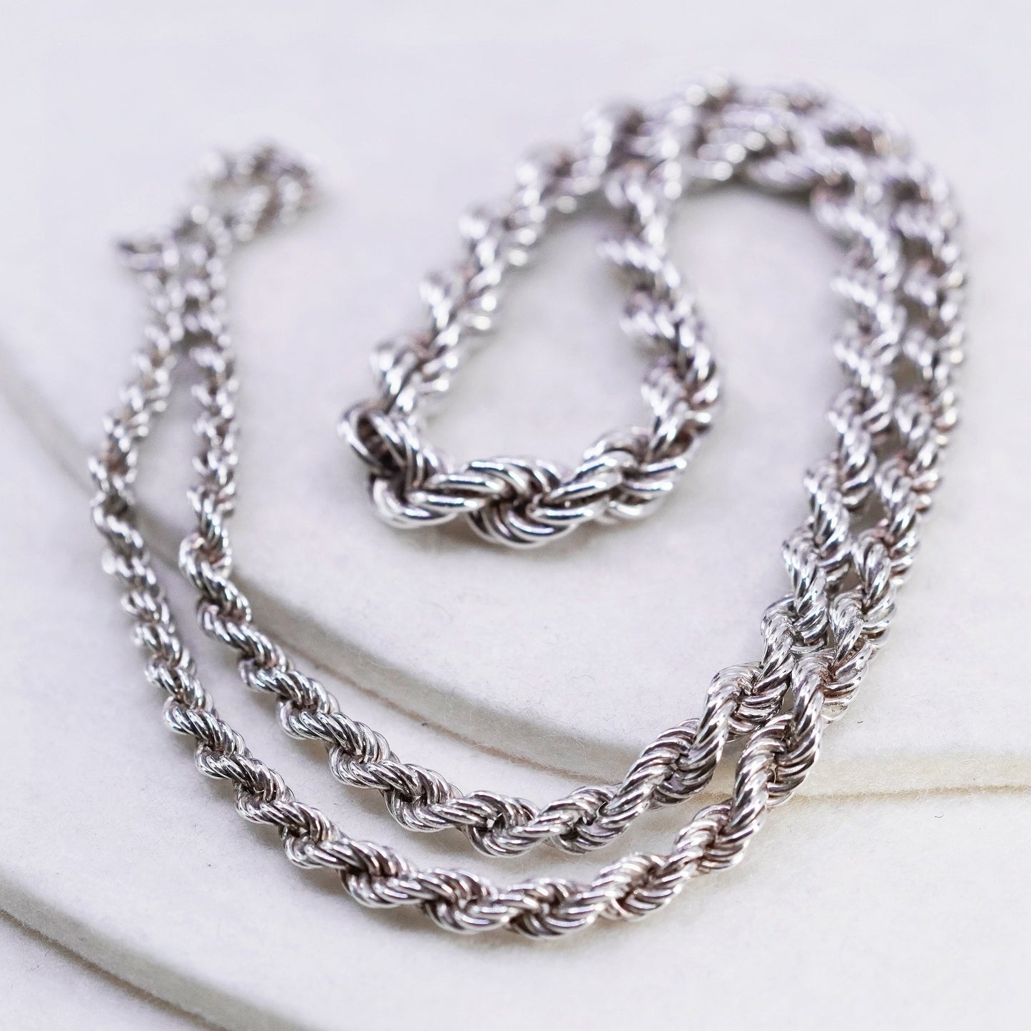 24”, vintage Sterling 925 silver handmade graduated French rope chain necklace
