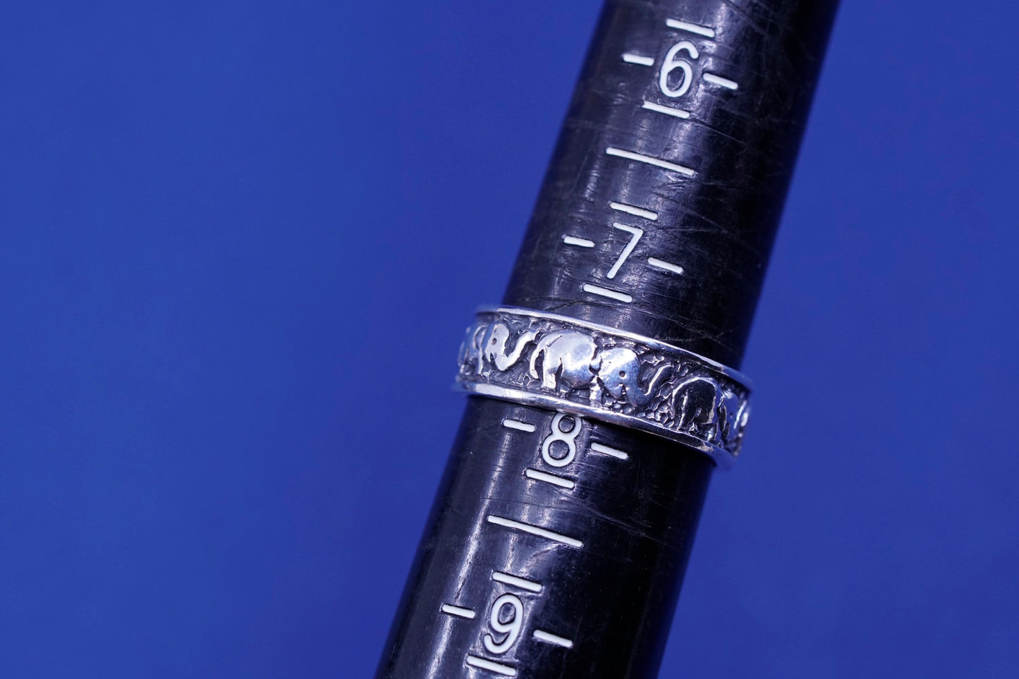 Size 7.5, vintage Sterling silver handmade ring, 925 embossed elephant band