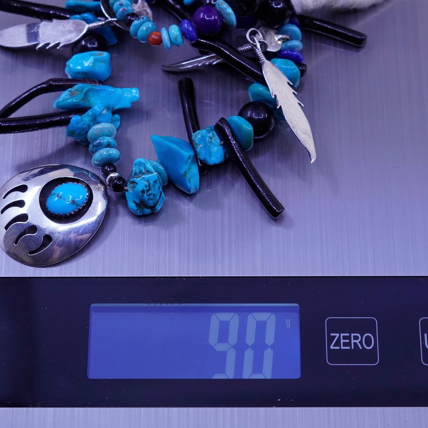 30”, Native American Richard Begay Sterling silver turquoise necklace Navajo