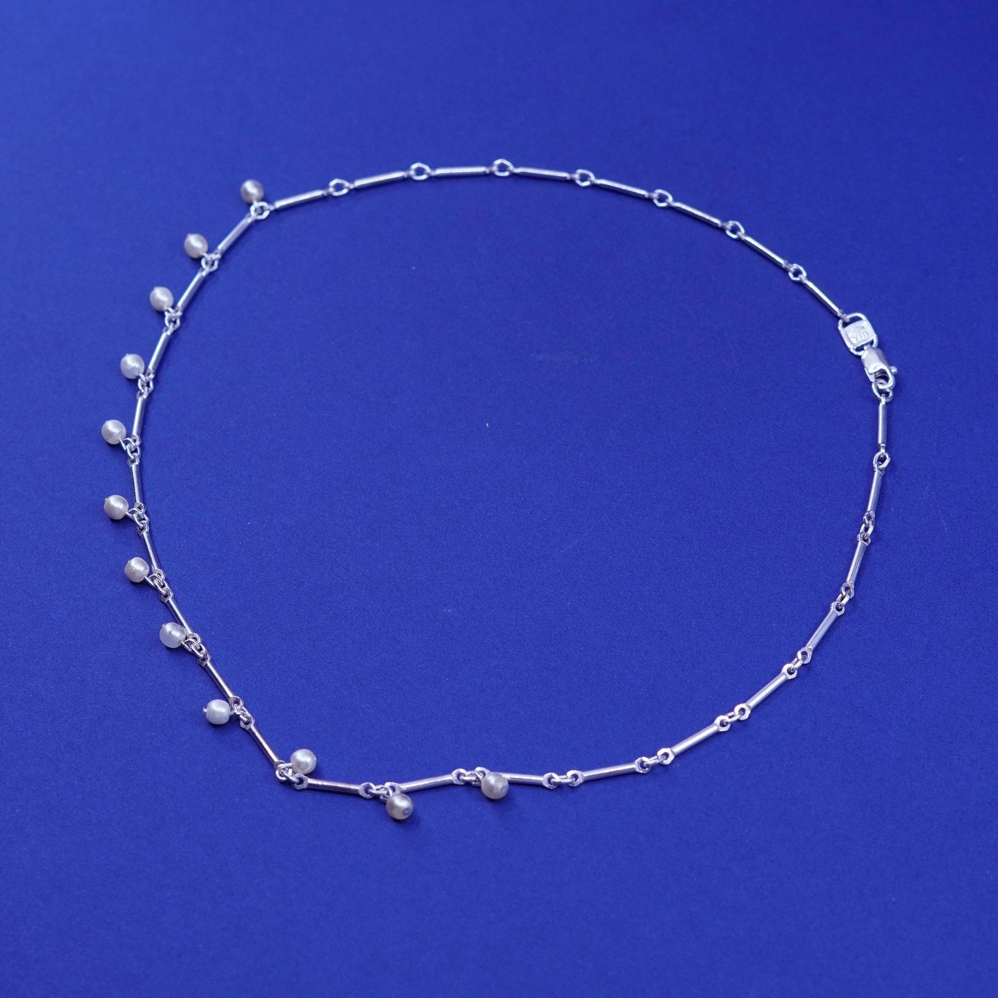 16”, 999 fine silver Sterling handmade necklace, bar chain w/ freshwater pearl