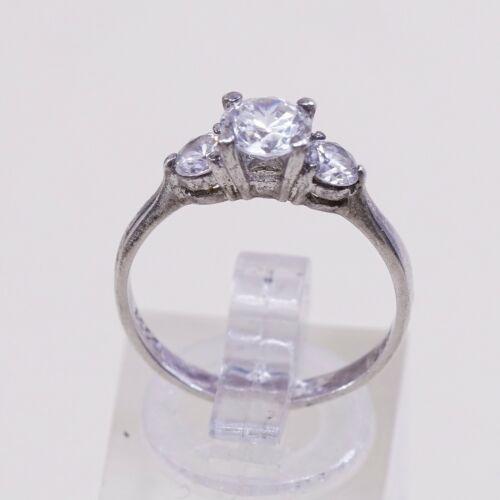 Sz 7, Vtg Sterling Silver Fashion Ring, 925 Silver Engagement Ring W/ Cz