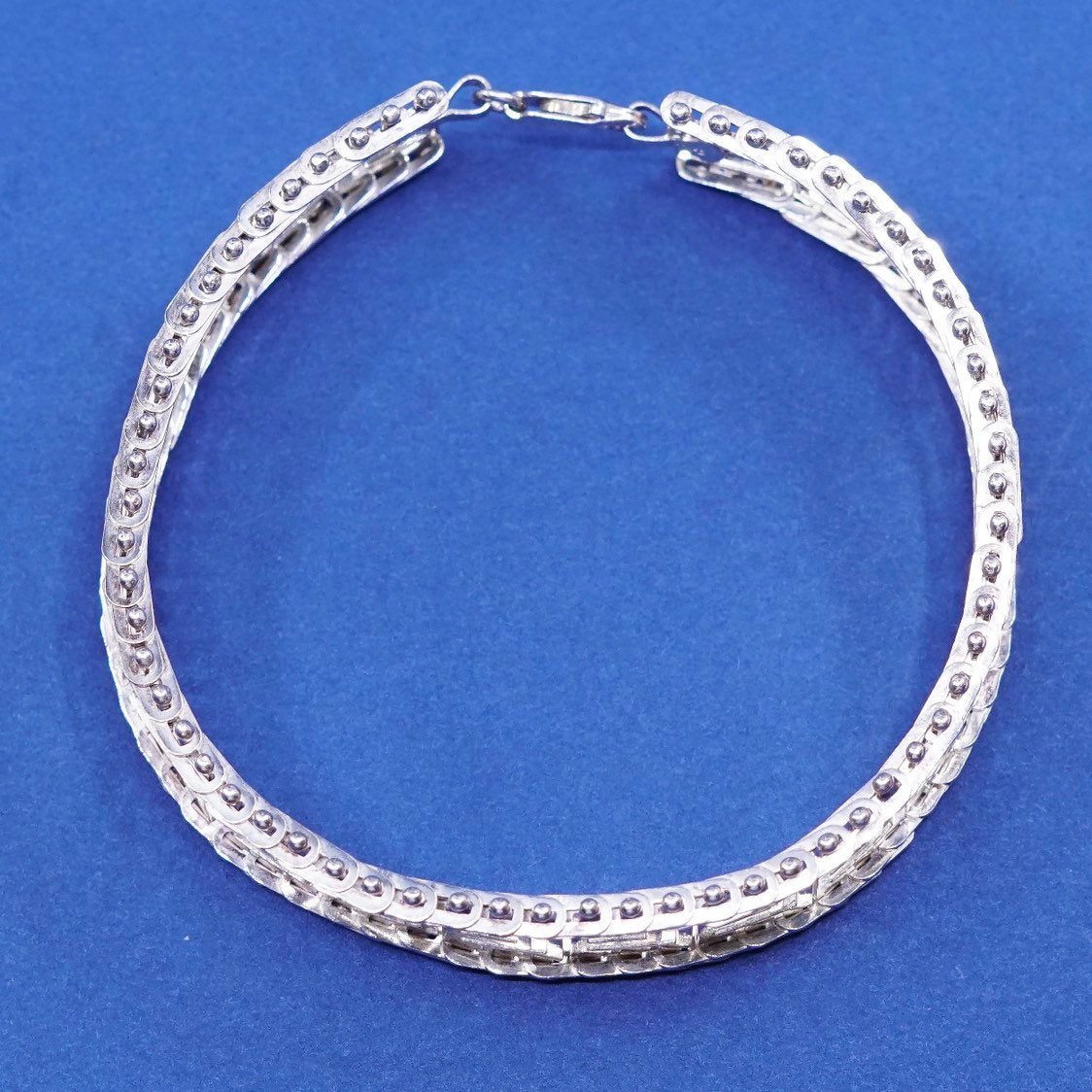7.25", vtg sterling silver tennis bracelet, 925 fancy bracelet, stamped 925