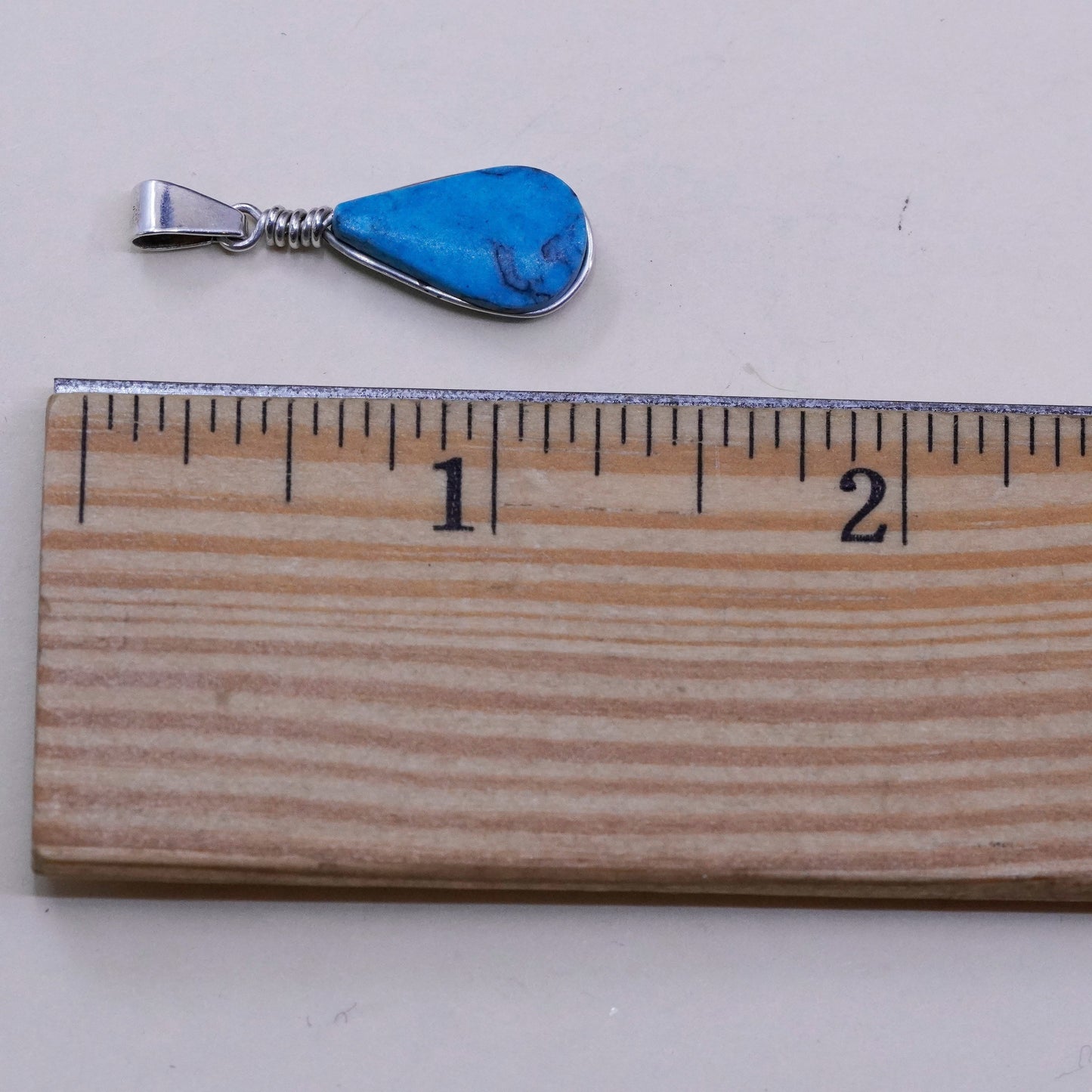 Vintage Sterling silver handmade pendant, 925 charm with teardrop turquoise
