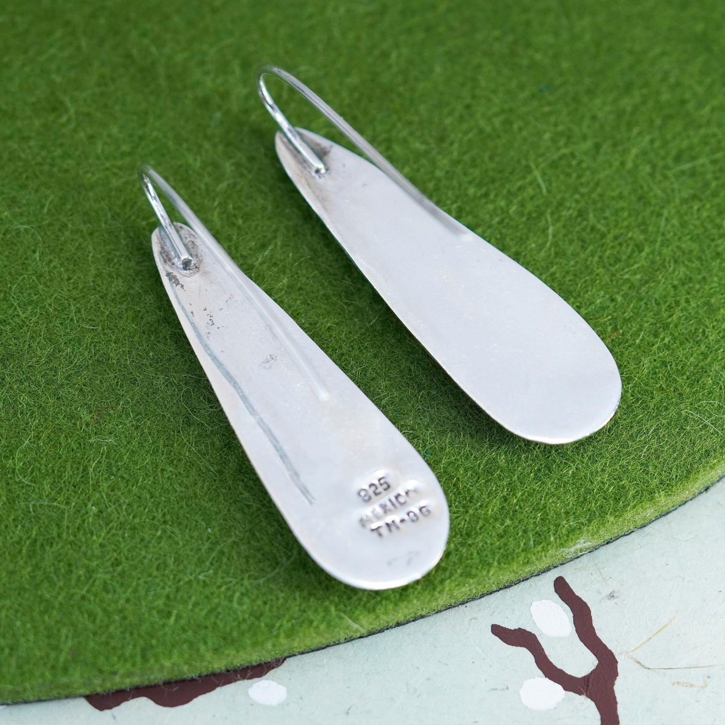 Vintage Sterling silver handmade earrings, 925 teardrop dangles