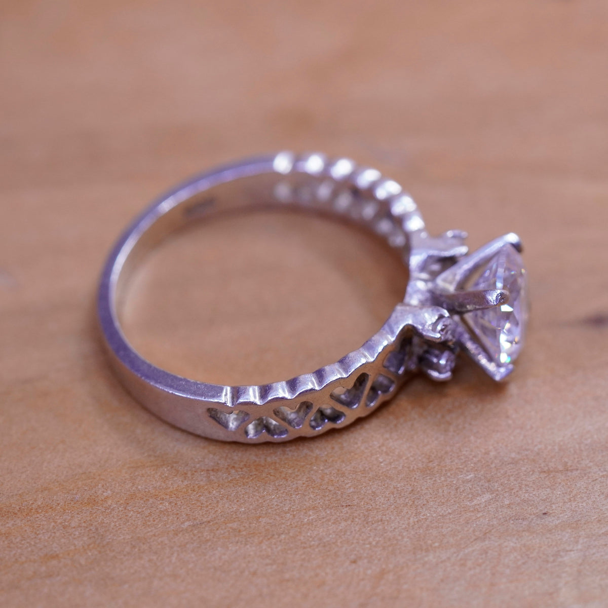 Size 7.25, vintage Sterling silver handmade ring, 925 engagement heart band cz