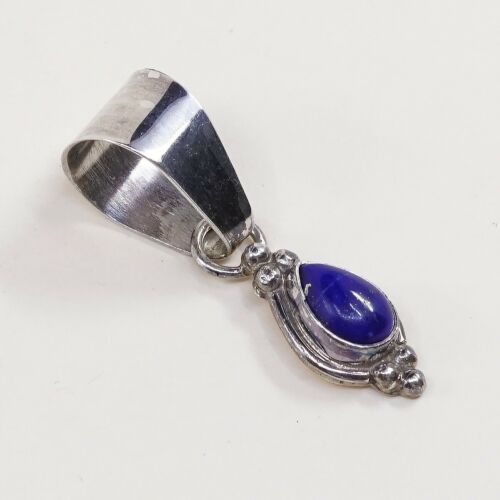 Vtg Southwestern Sterling Silver Pendant W/ Teardrop Lapis Lazuli, Stamped 925 T