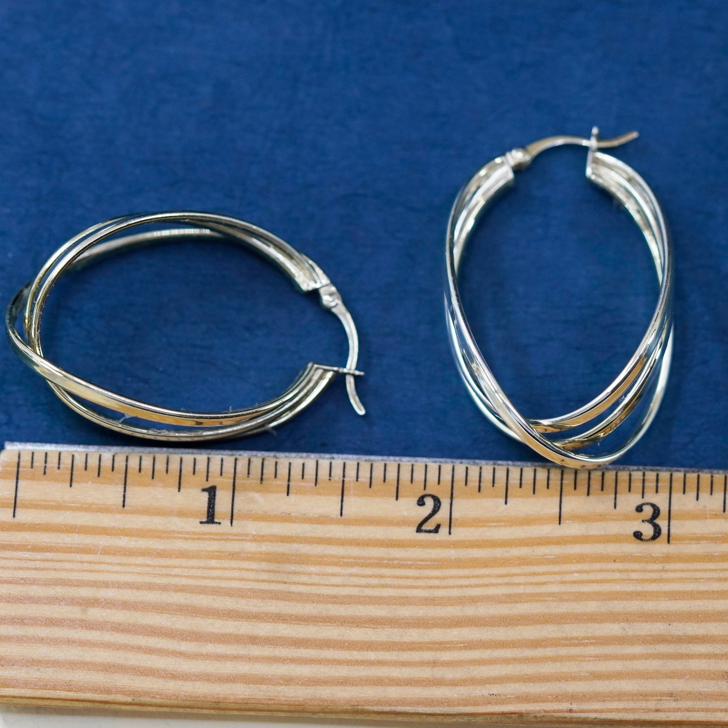 1.5”, vintage vermeil gold over Sterling silver earrings, 925 entwined hoops