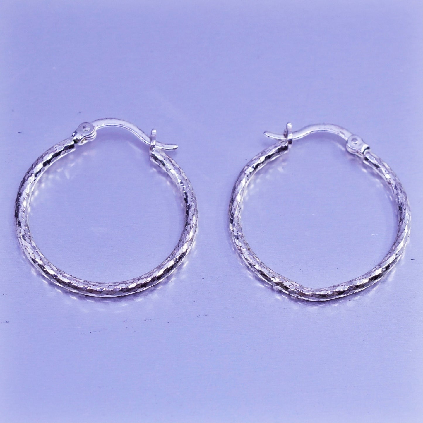 1”, vintage Sterling silver handmade earrings, textured 925 hoops