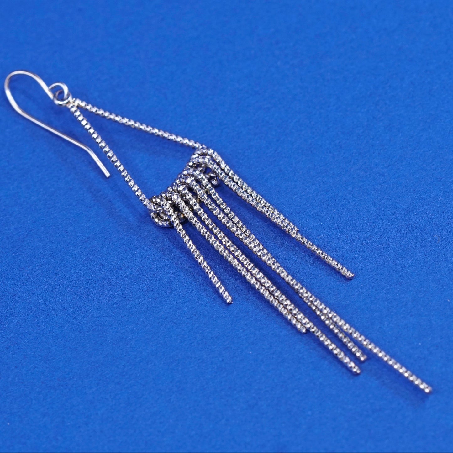 vtg Mexico Sterling silver handmade earrings, 925 textured triangular w/ fringe