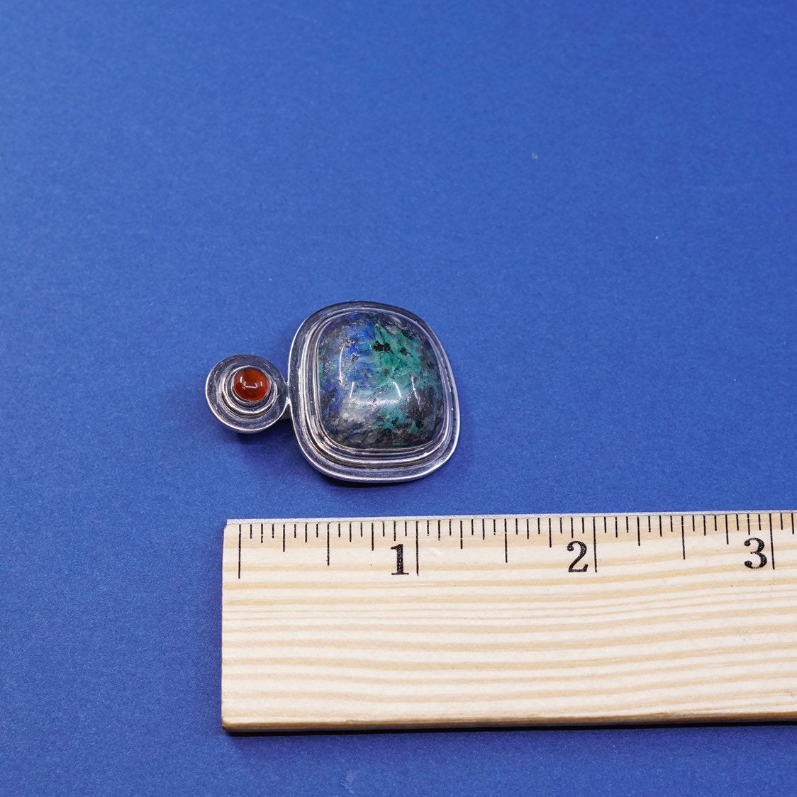 vtg Native American navajo Sterling 925 silver pendant w/ turquoise N carnelian