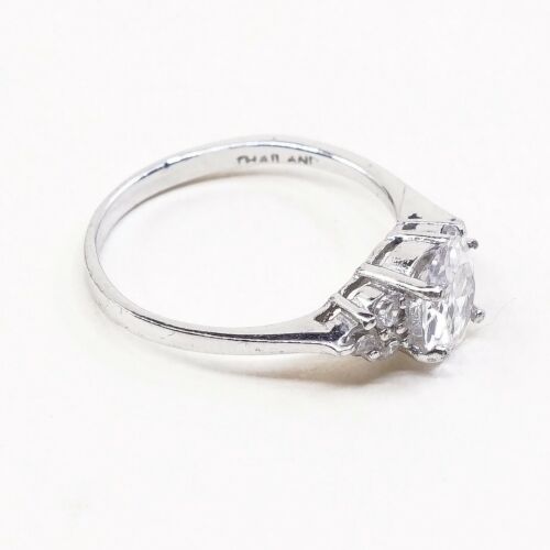 Sz 7, Vtg Sterling silver Engagement ring, 925 silver band W/ CZ