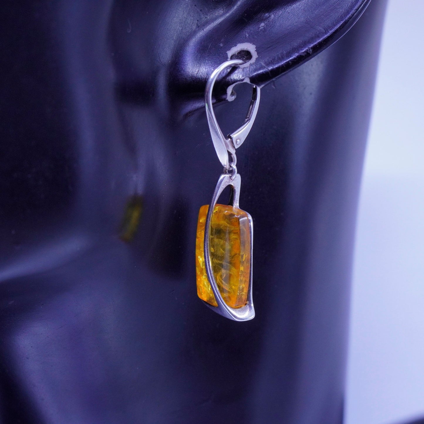 Vintage jewelry | handmade Sterling 925 silver earrings with amber