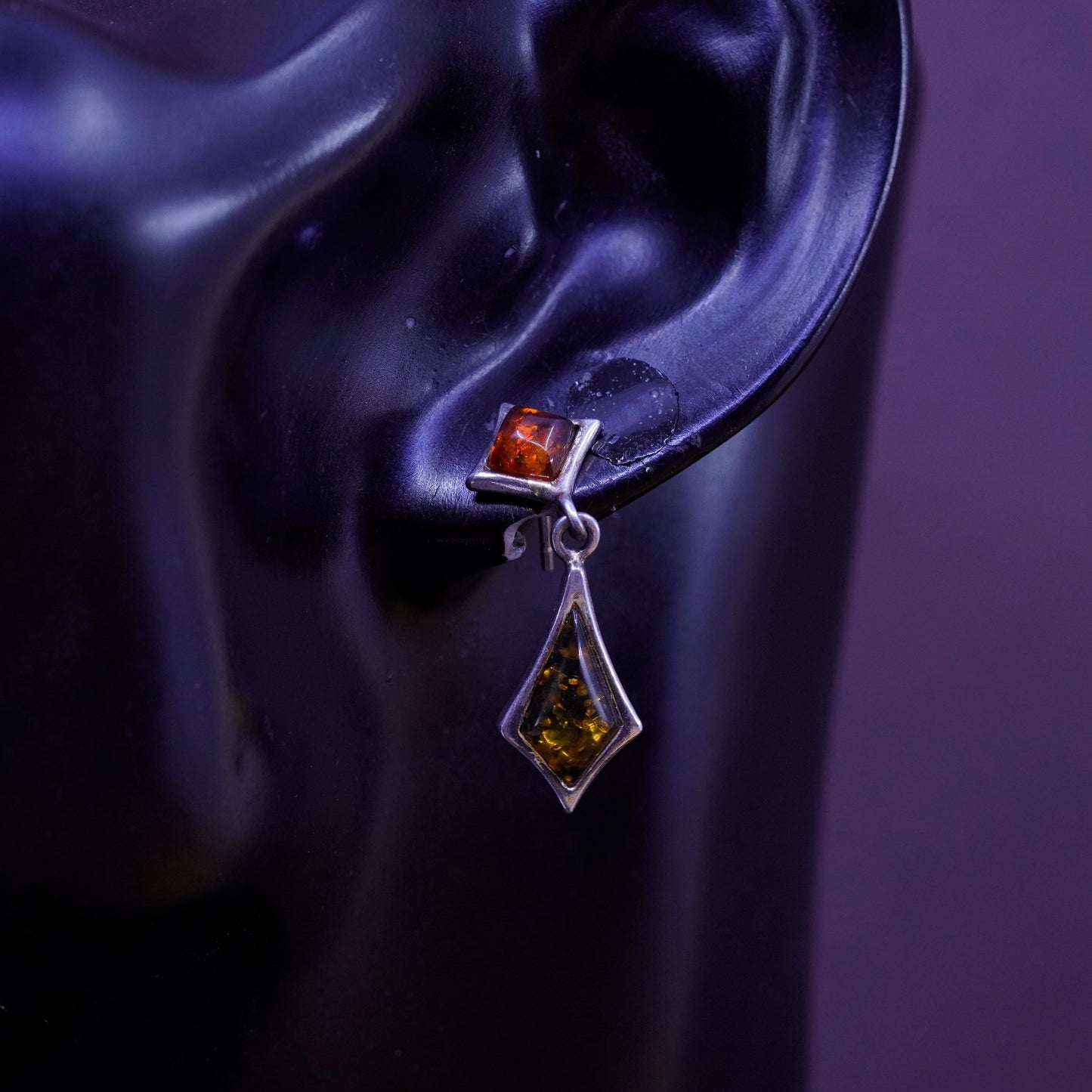 Vintage Sterling 925 silver handmade earrings with Amber drops