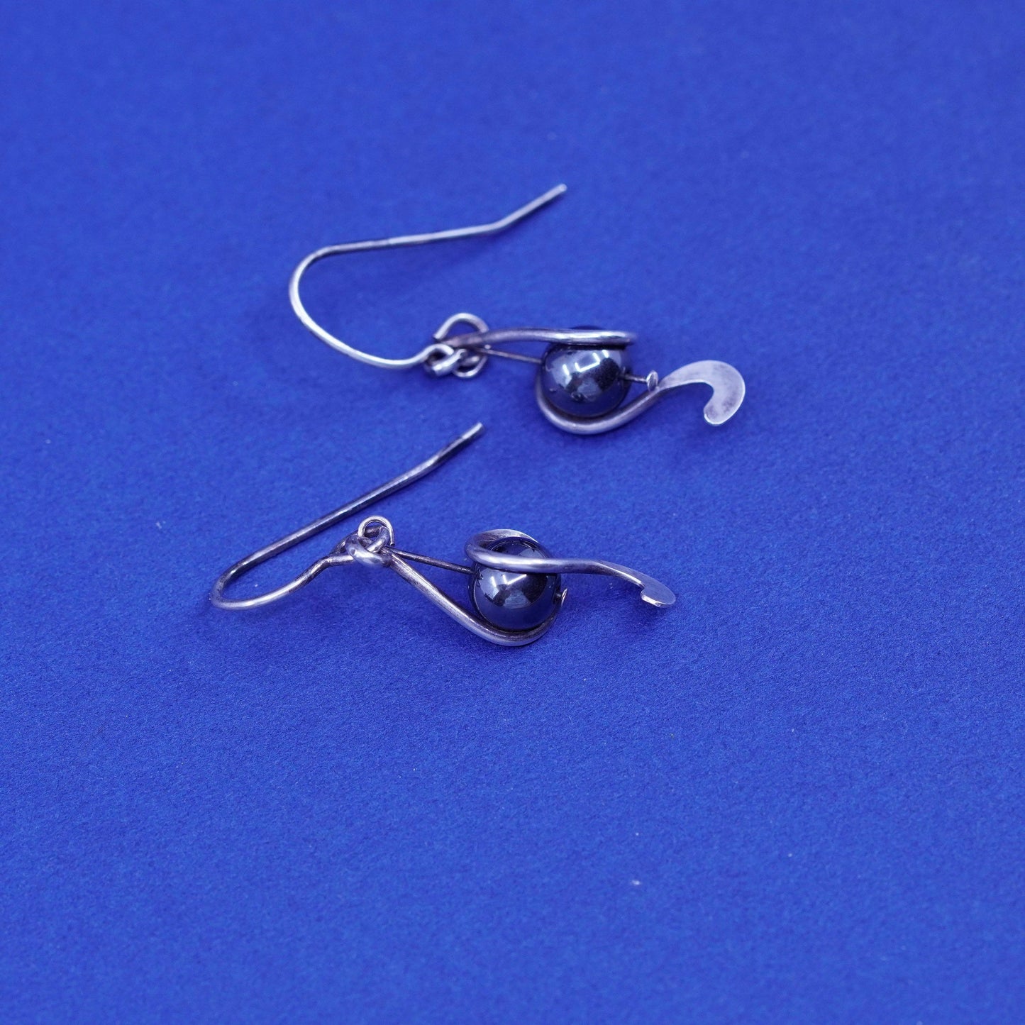 Vintage Sterling silver handmade earrings, 925 drops with hematite beads