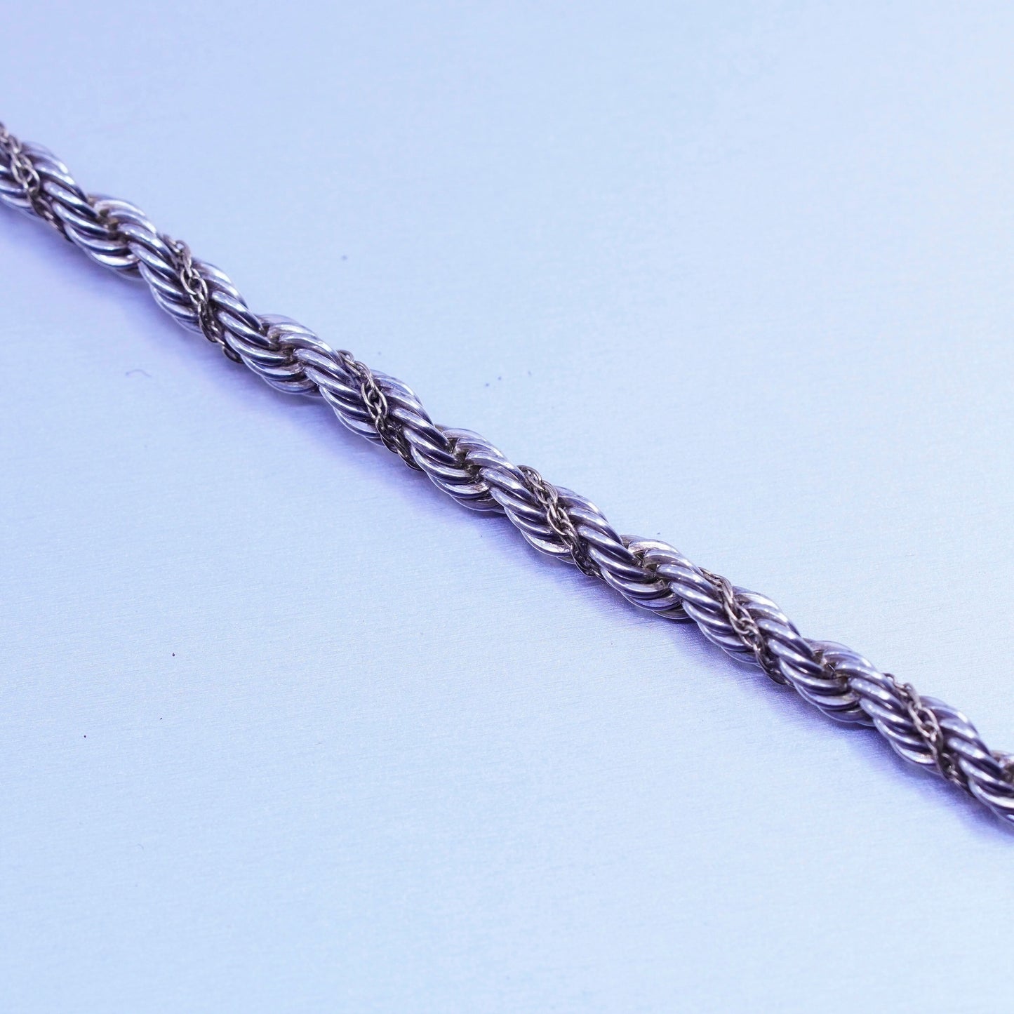 7”, 3mm, Sterling 925 silver handmade rope bracelet with 14K circle chain