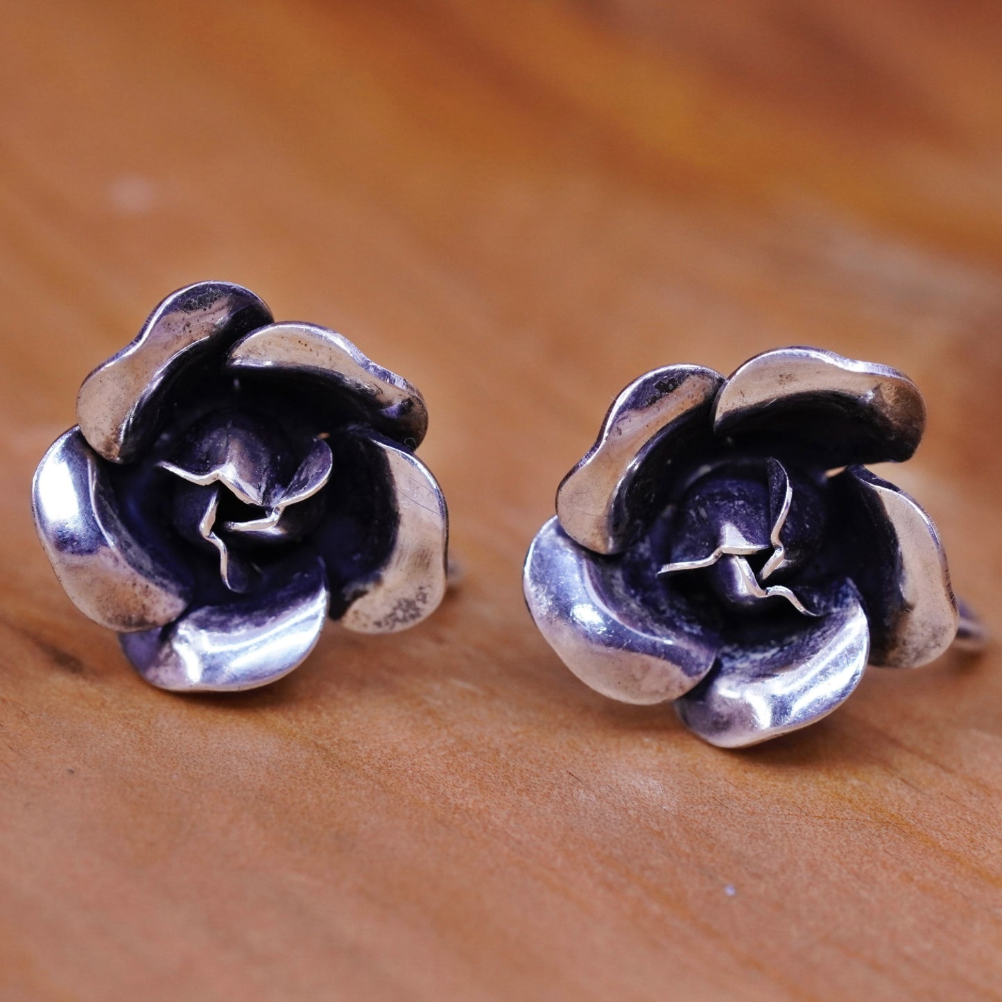 danecraft Sterling silver handmade earrings 925 rose flower screw back earrings