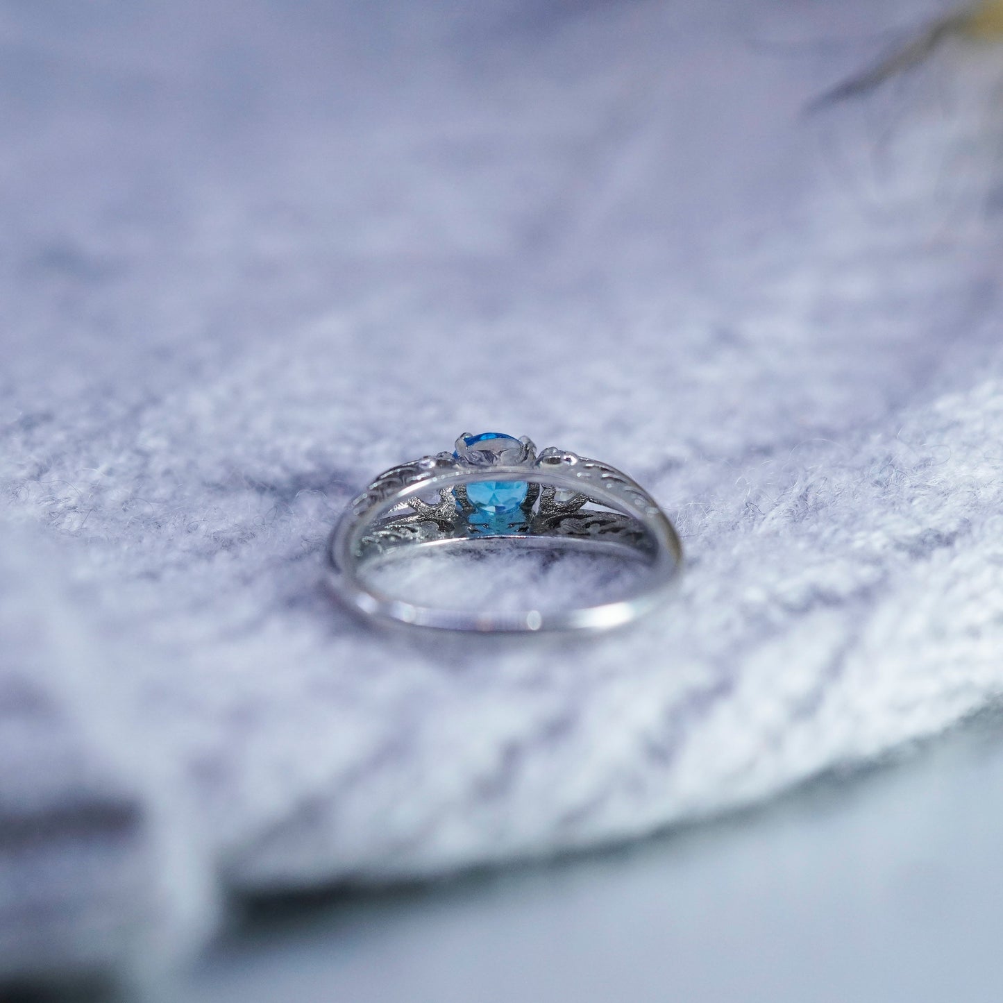 Size 10, vintage Sterling 925 silver handmade ring with blue Cz