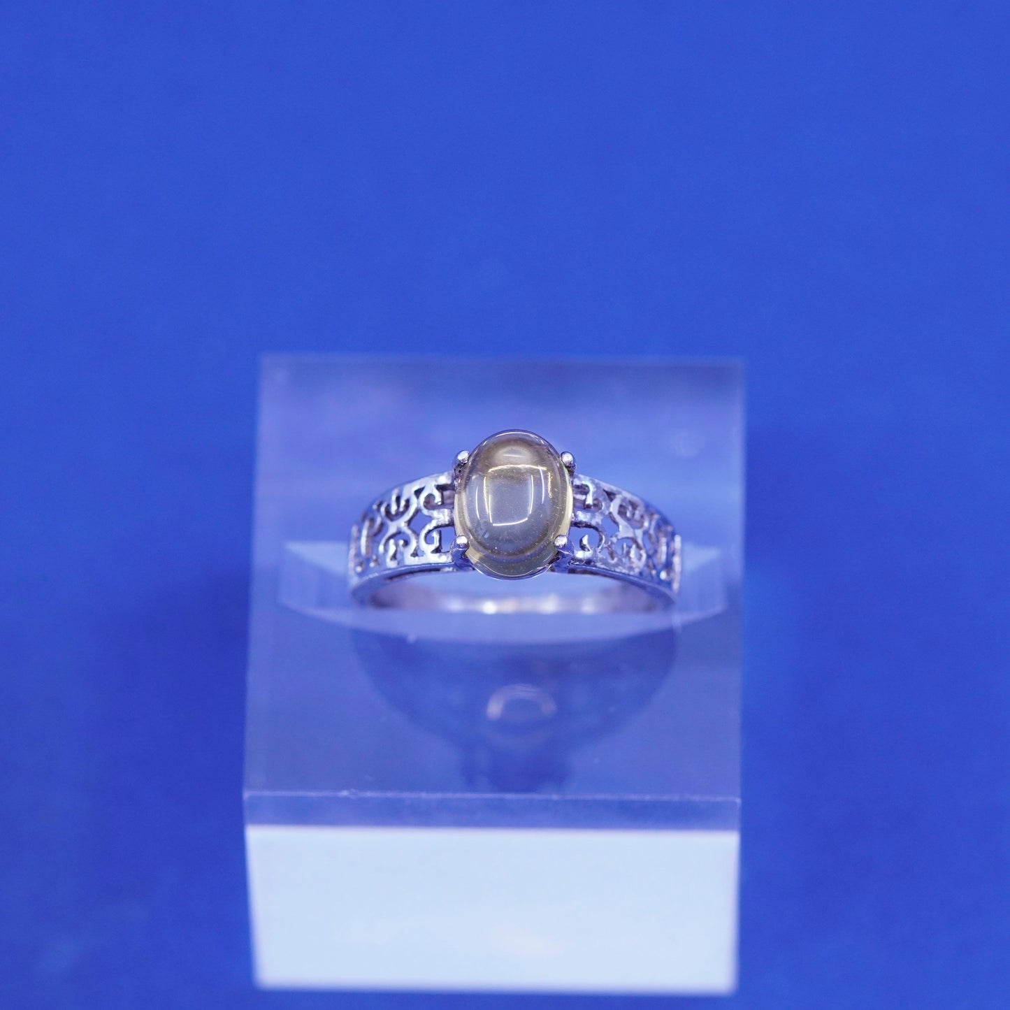 Size 7.25, vintage sterling 925 silver handmade filigree ring w/ yellow citrine