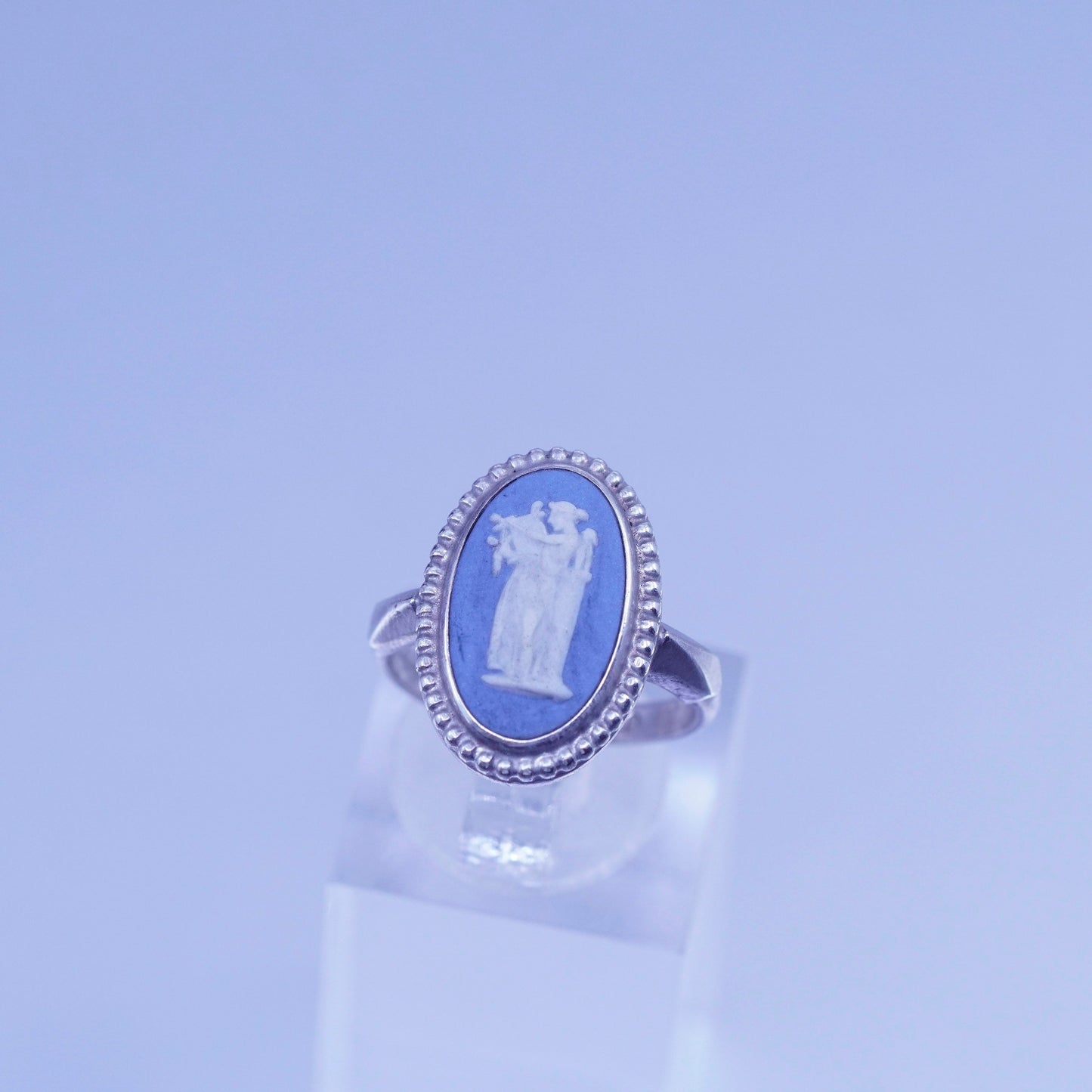 sz 6, Wedgwood England Sterling 925 silver handmade ring blue cameo jasper girl