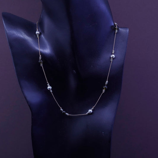 16”, Sterling silver necklace, 925 clasp with smoky topaz and linen thread
