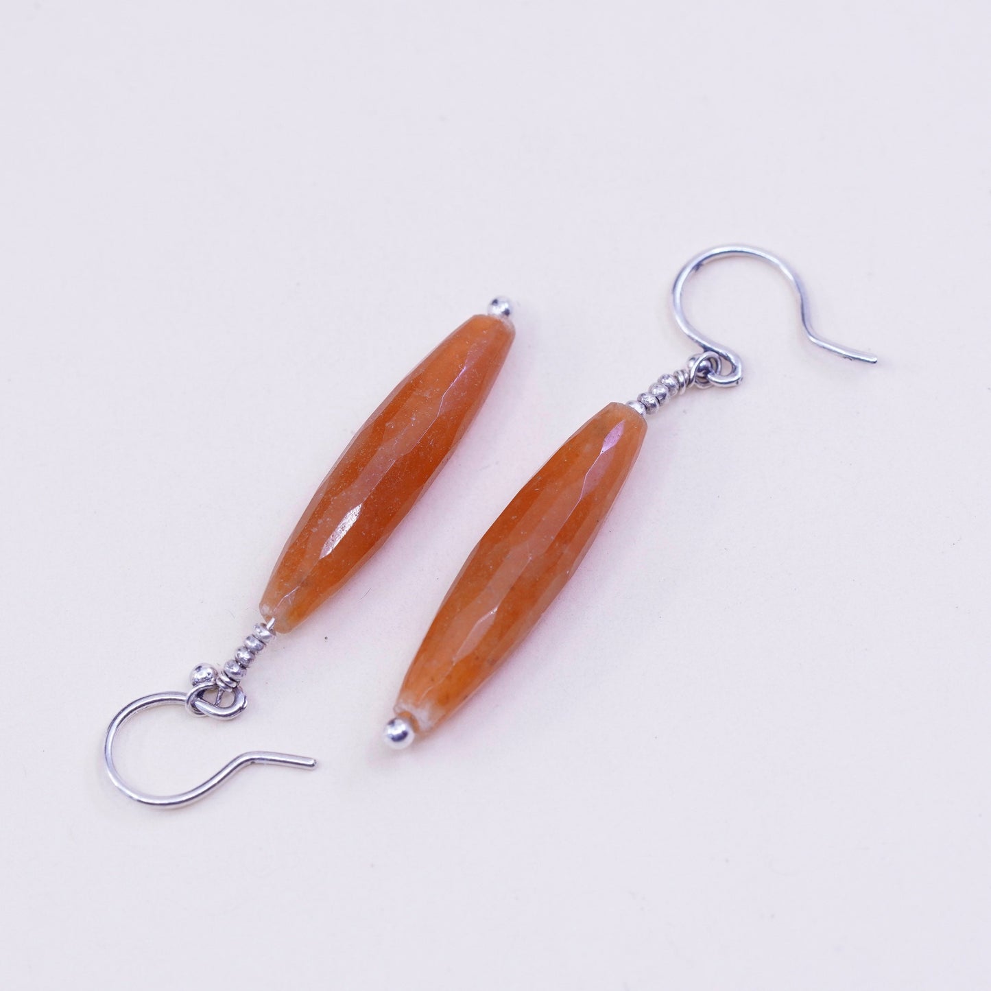 Vintage sterling 925 silver handmade earrings with long carnelian