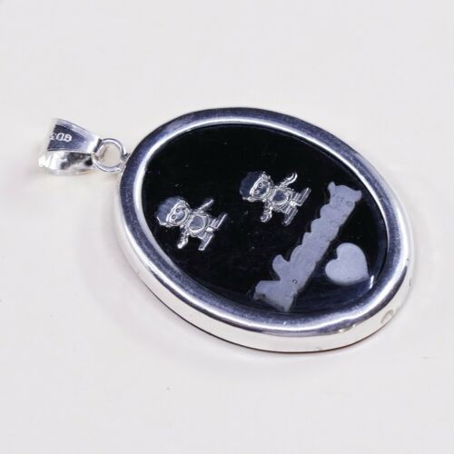 Veg sterling 925 silver handmade pendant W/ Black Wood charm W/ Mama Mop