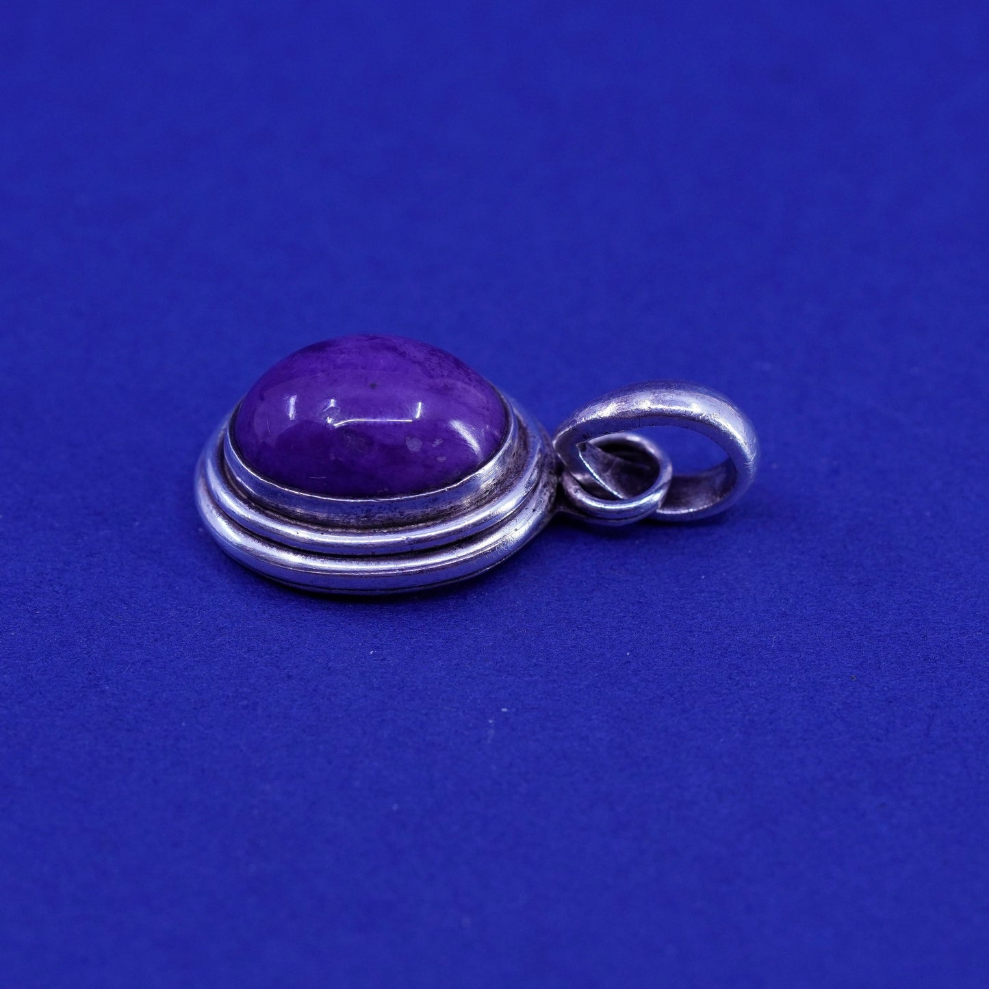 Vintage Mexico sterling silver handmade oval pendant with purple jasper