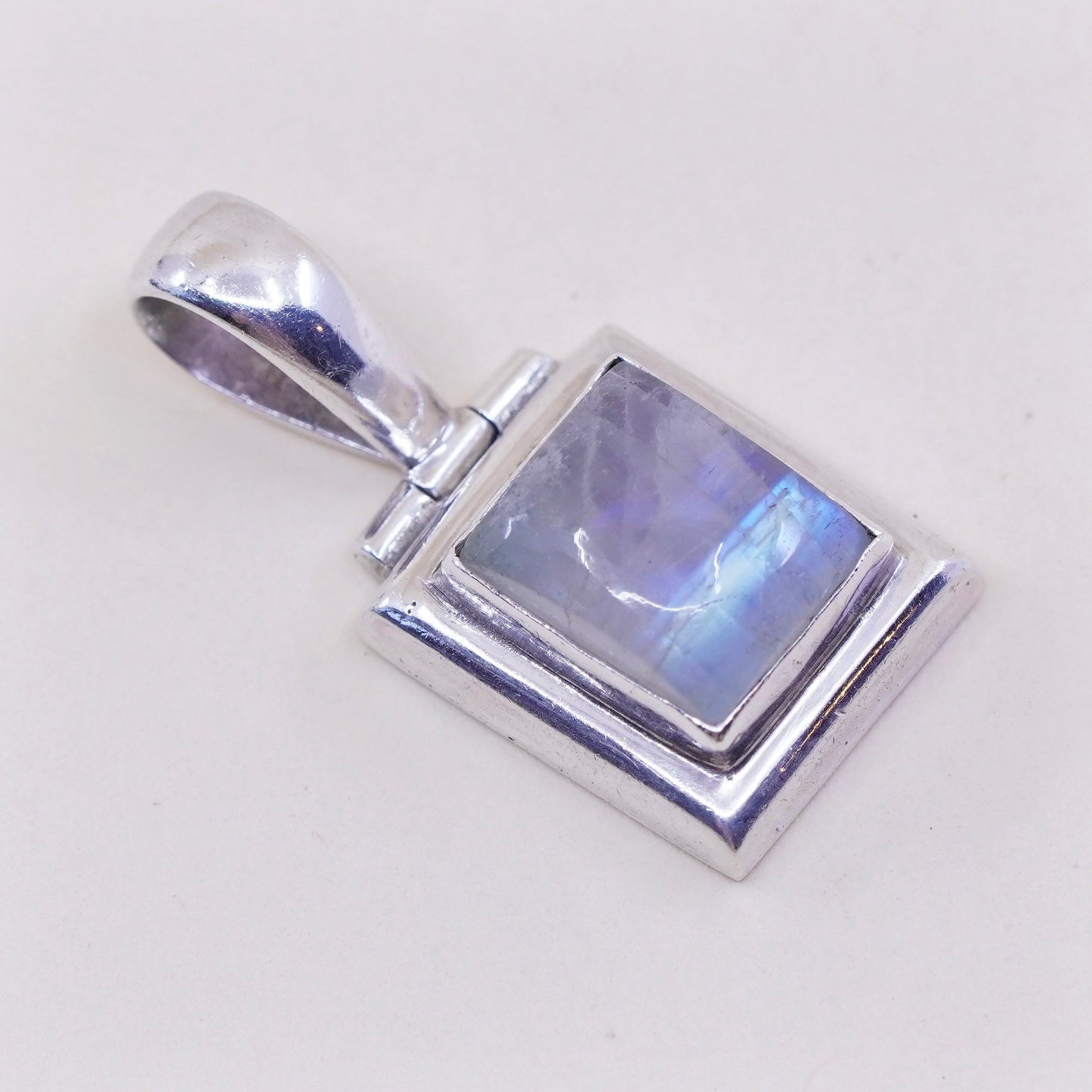 Vintage Sterling 925 silver handmade pendant with square moonstone