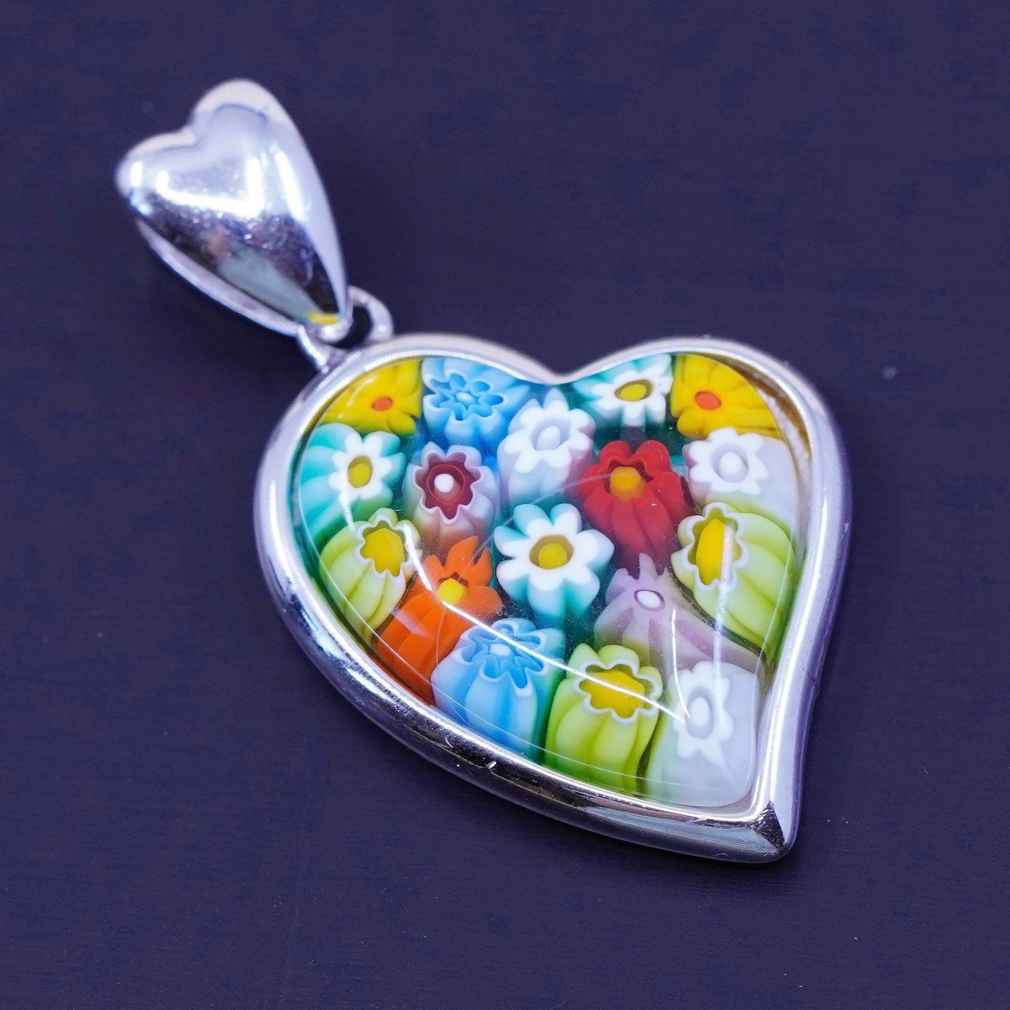 italy Alan K sterling 925 silver pendant multiciori heart pendant, murano glass