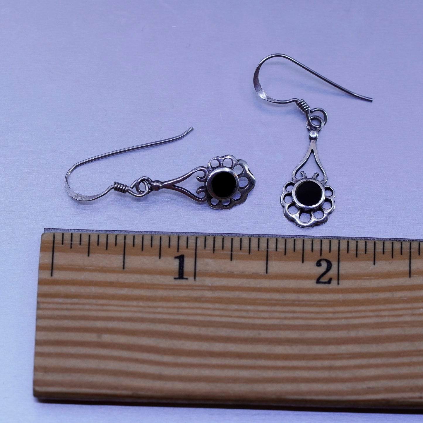 Vintage Sterling 925 silver handmade earrings with black onyx