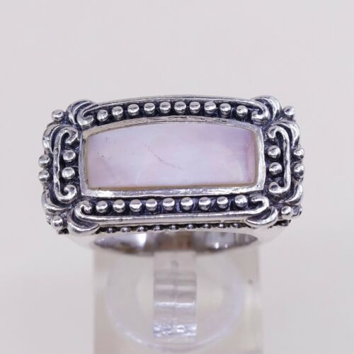 Sz 7, Vtg Statement Cocktail Sterling Silver Handmade Ring, 925 Bali W/ Pink MOP