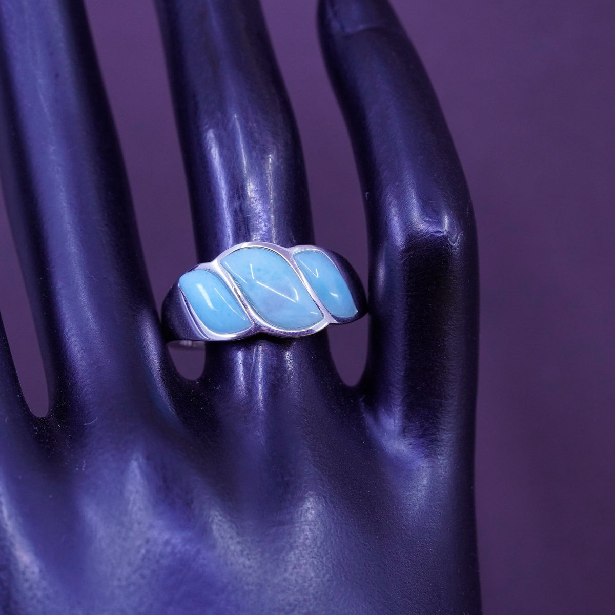 Size 10.25, vintage Sterling 925 silver modern ring with Larimar