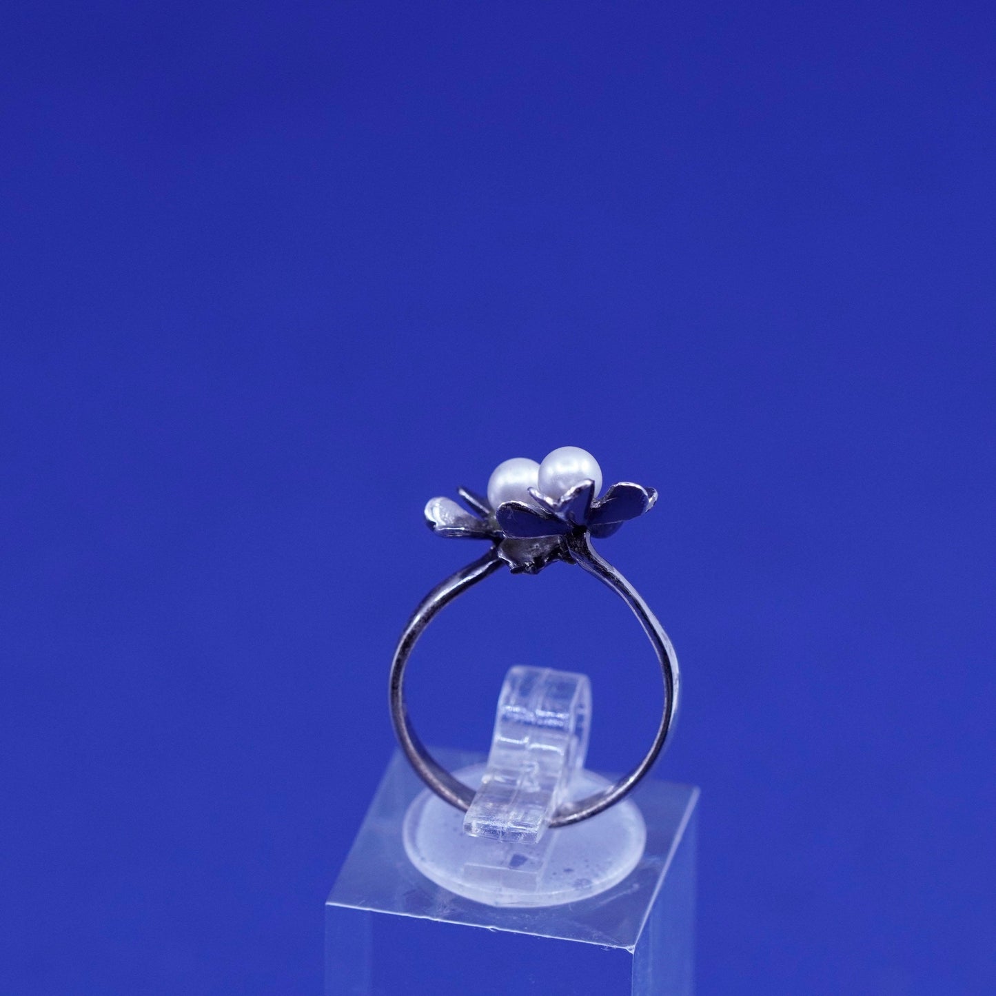 Size adjustable, vintage Sterling silver handmade ring, 925 flower with pearl