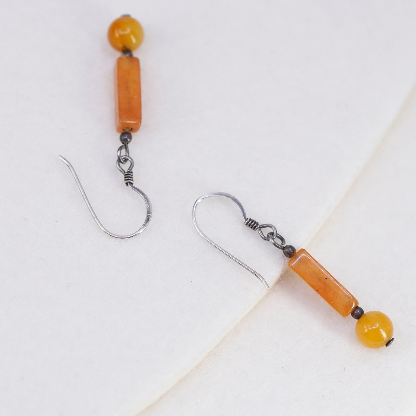 Vintage Sterling 925 silver handmade earrings with citrine tube beads