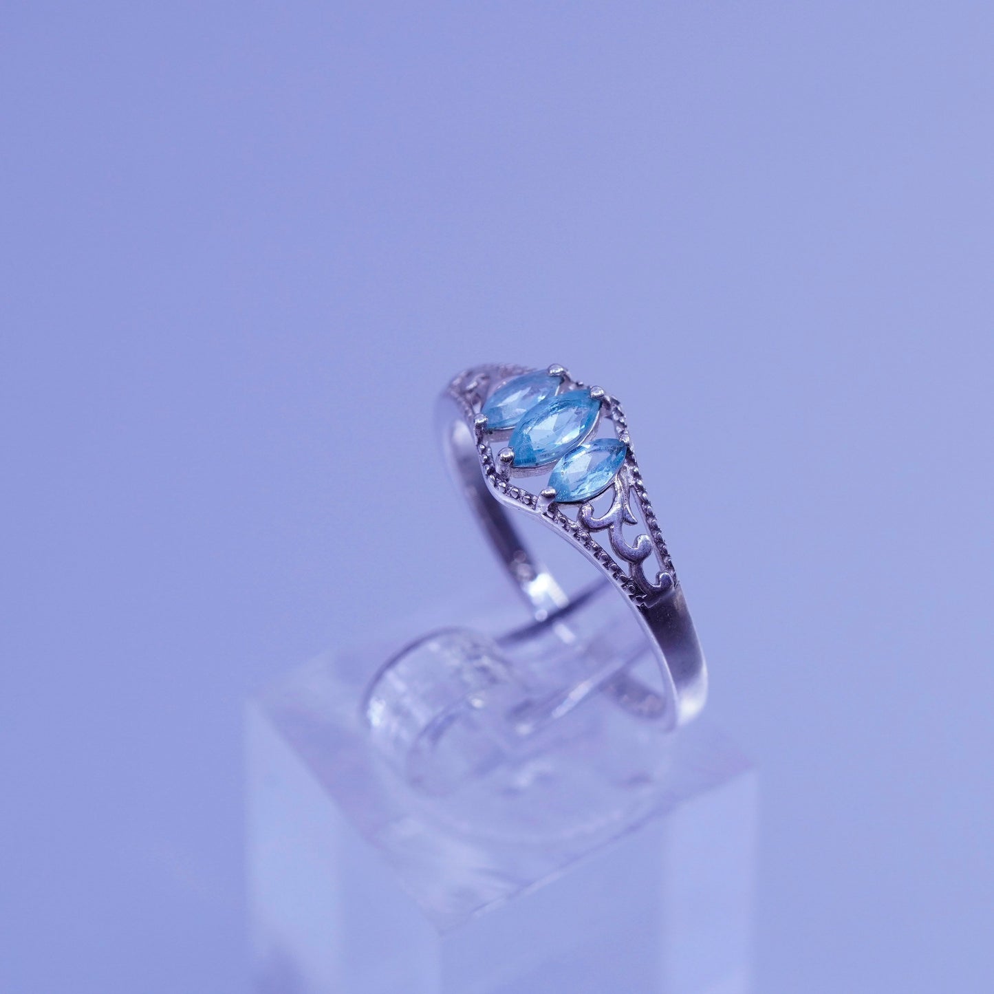 Size 8.25, vintage Sterling 925 silver handmade engagement ring with blue Cz