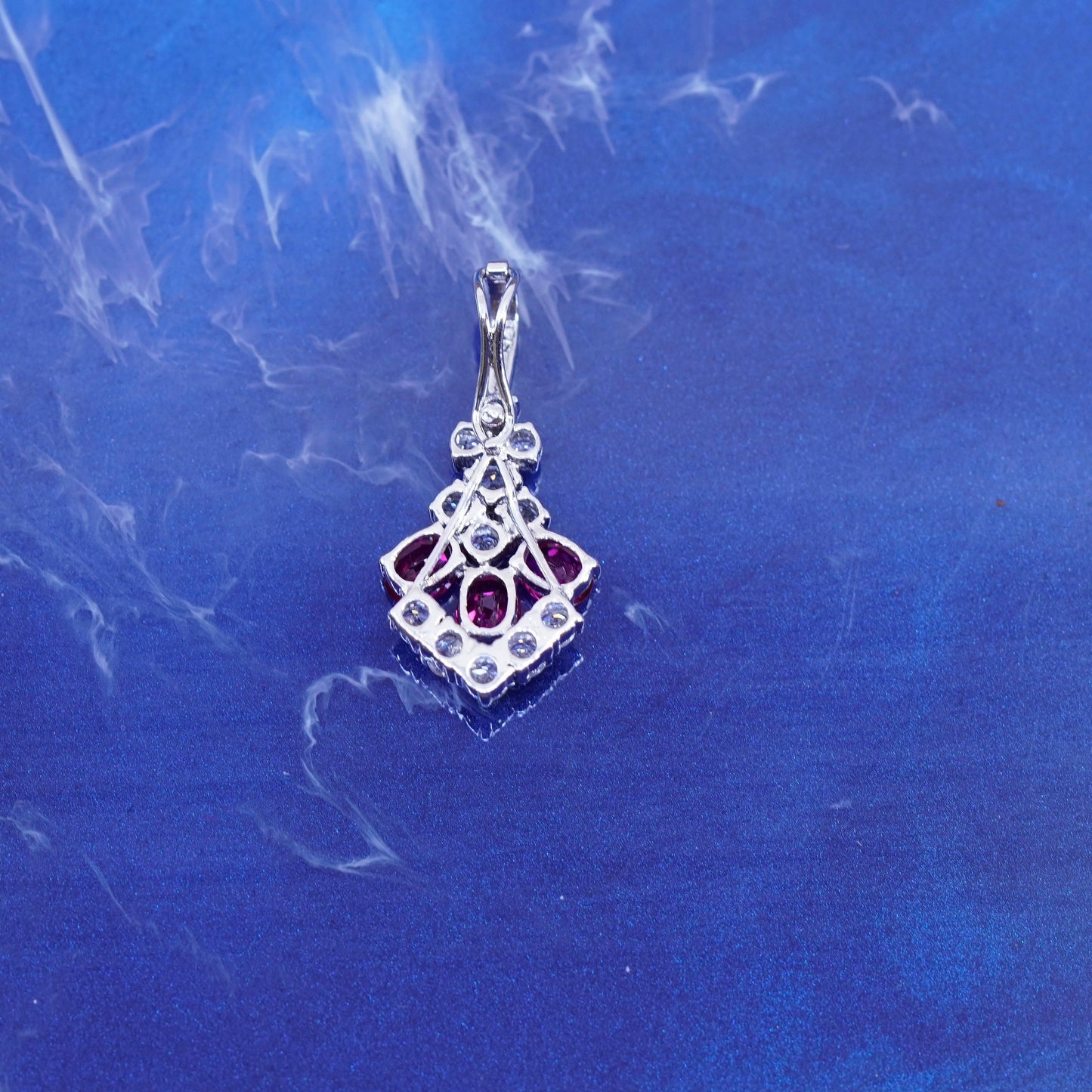 Vintage Sterling 925 silver handmade pendant with ruby and cz