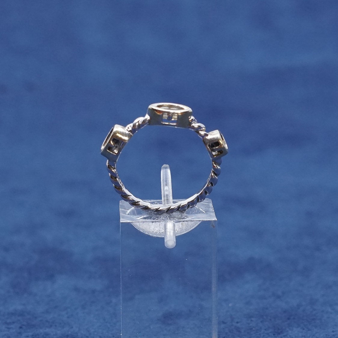 sz 7, vtg two tone Sterling silver handmade ring, 925 w/ sapphire N citrine