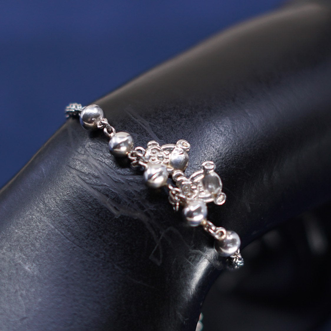 6.75”, Sterling silver handmade 925 belly dancer bracelet, chain w/ bear charms