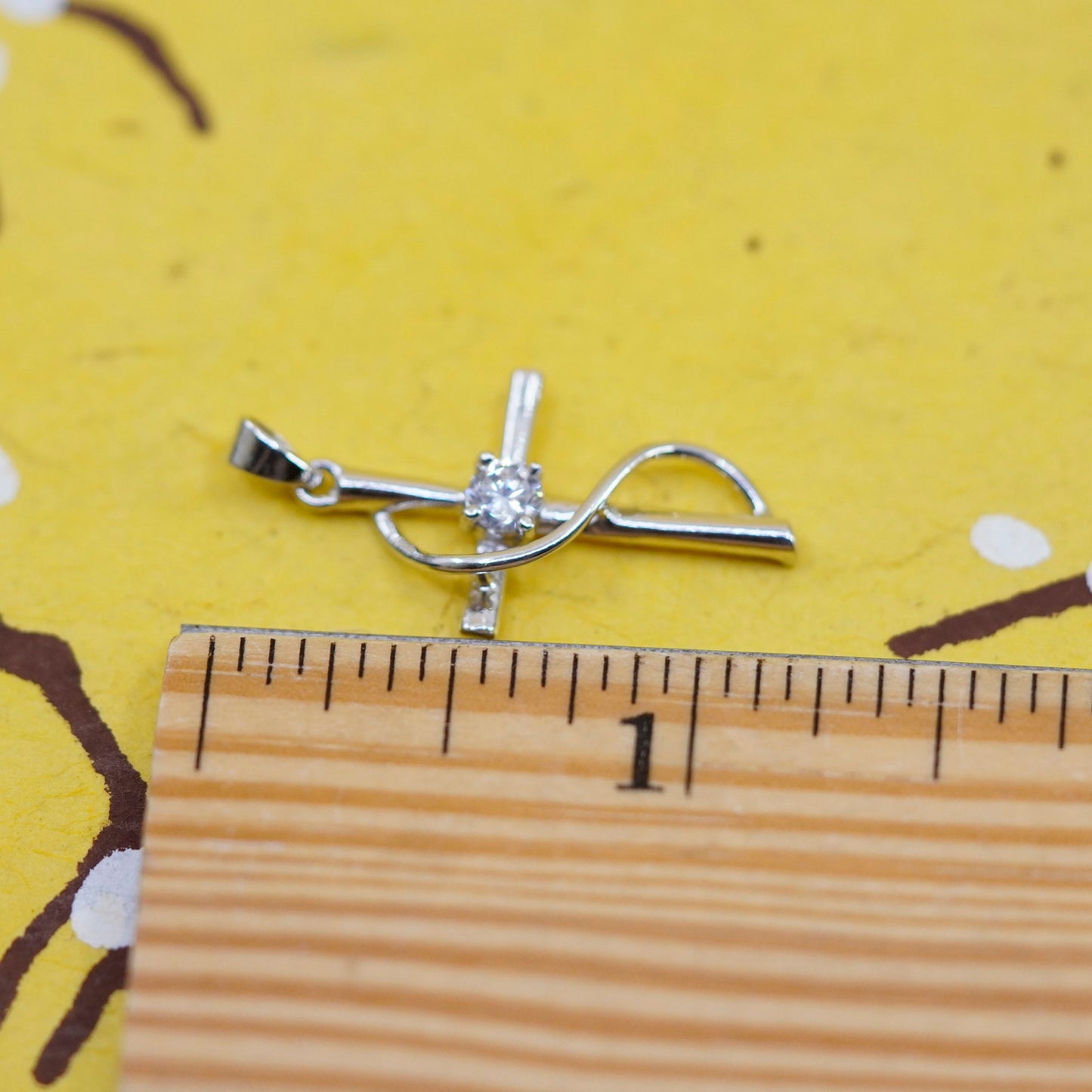 Vintage Sterling silver handmade pendant, 925 cross with Cz inlay, Christian