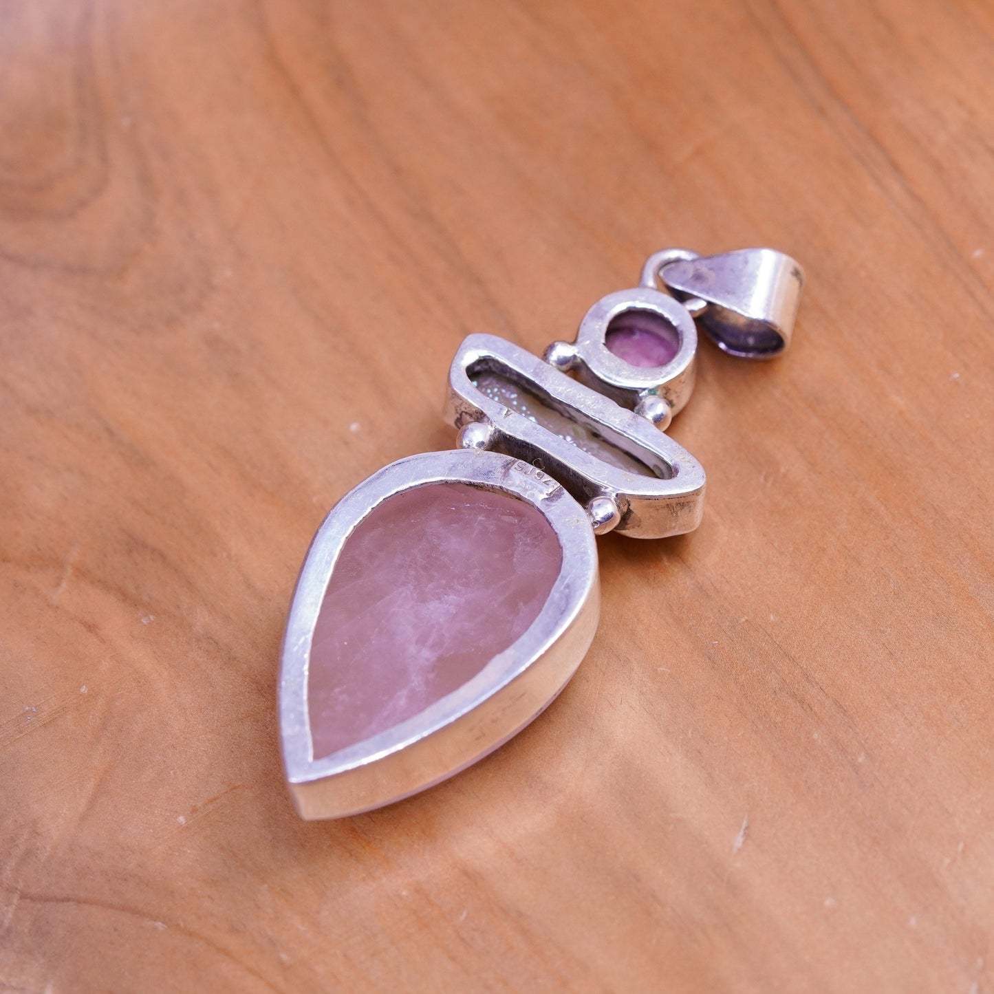 Vintage sajen Sterling 925 silver handmade pendant Rhodonite pearl teardrop