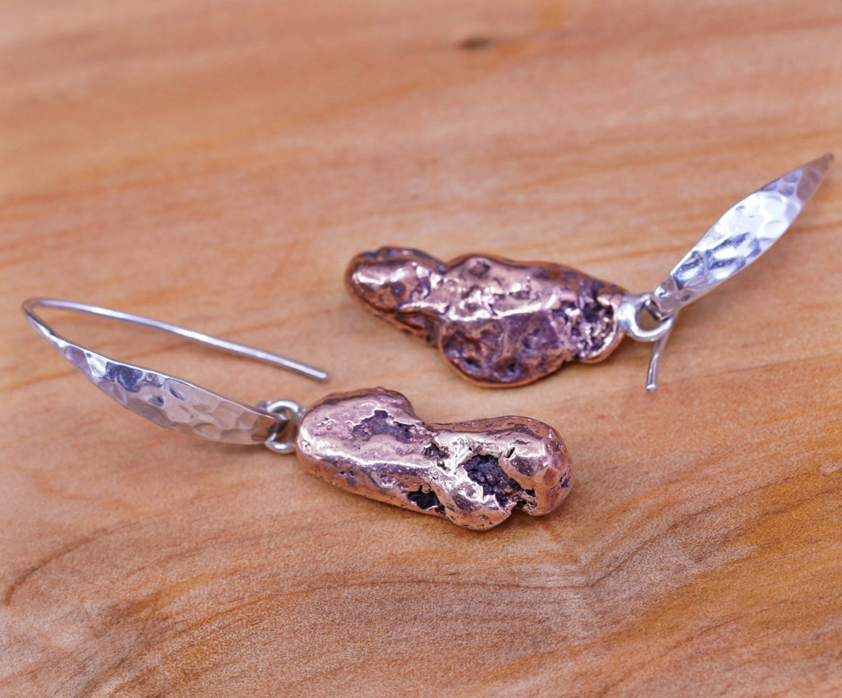 starborn Sterling silver handmade earrings, 925 hammered w/ copper nugget