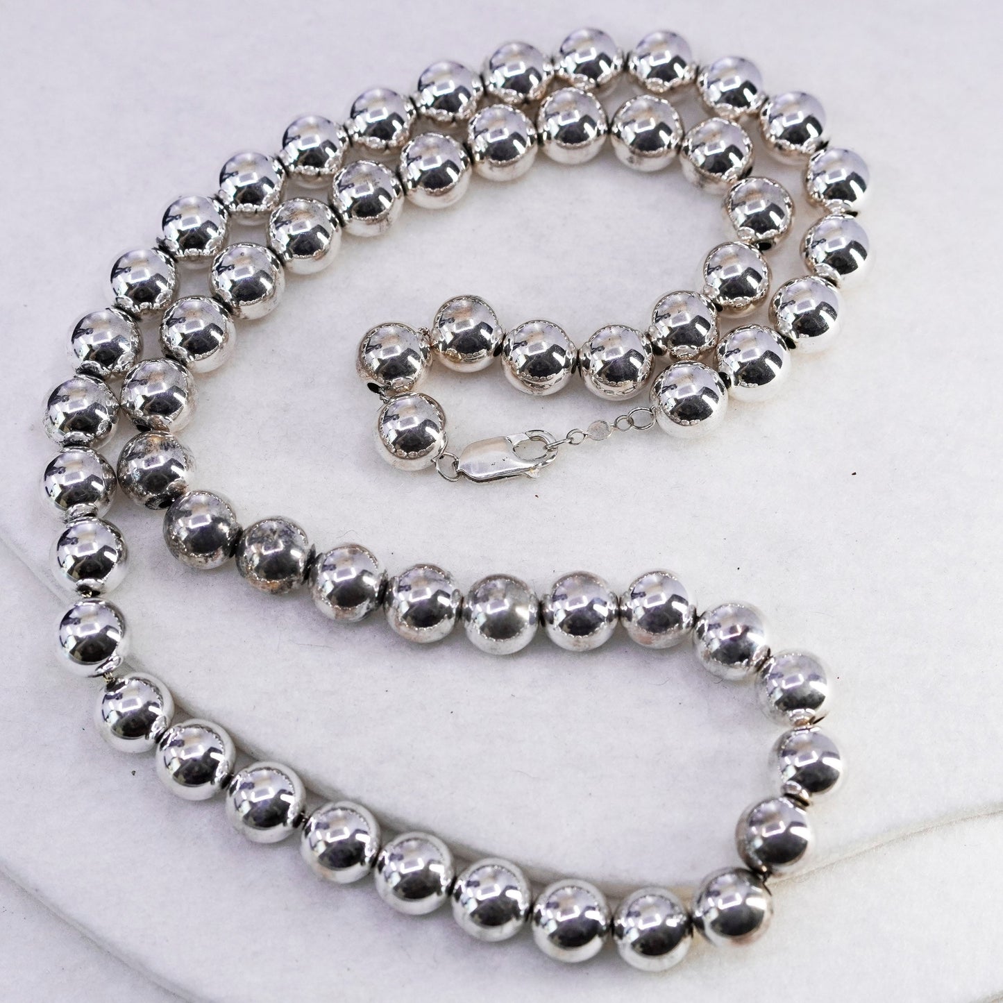 24” 10mm, vintage Sterling 925 silver handmade huge bead necklace
