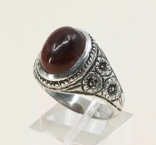 Sz 10, Vtg Sterling Silver Handmade Ring, 925 Silver Statement Ring W/ Carnelian