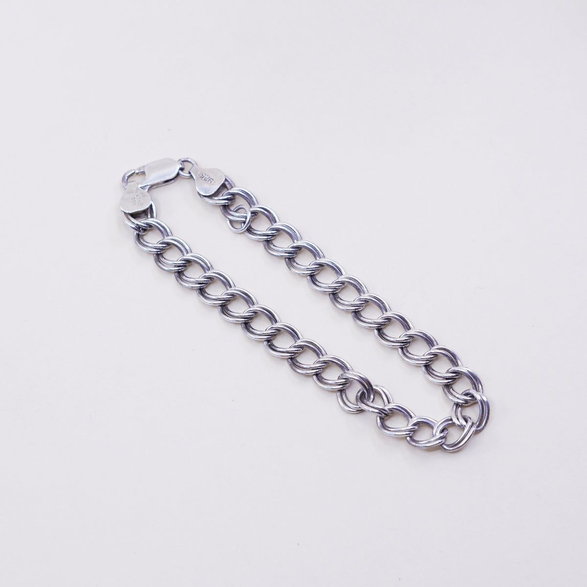 7.5”, 7mm, Vintage sterling silver bracelet, 925 double curb chain