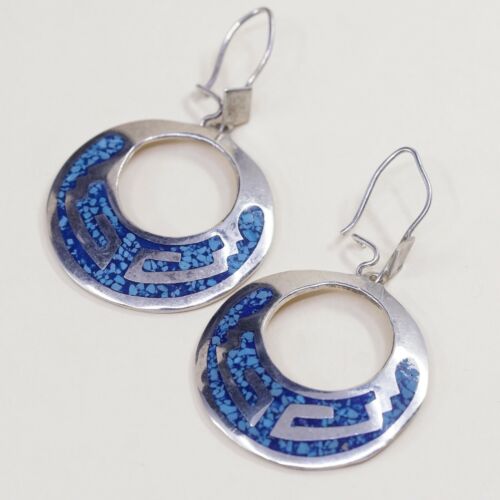 1” Amazing handmade Sterling Silver earrings, 925 Turquoise Circle Dangles