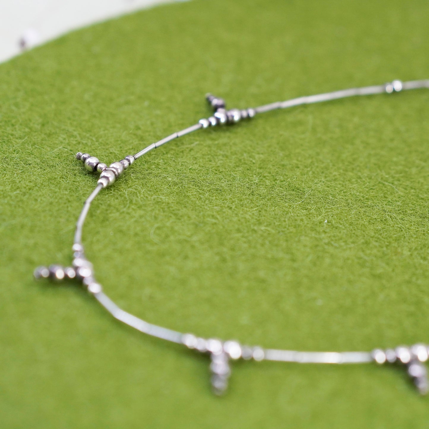 16”, vintage Sterling silver handmade necklace, 925 liquid chain with beads