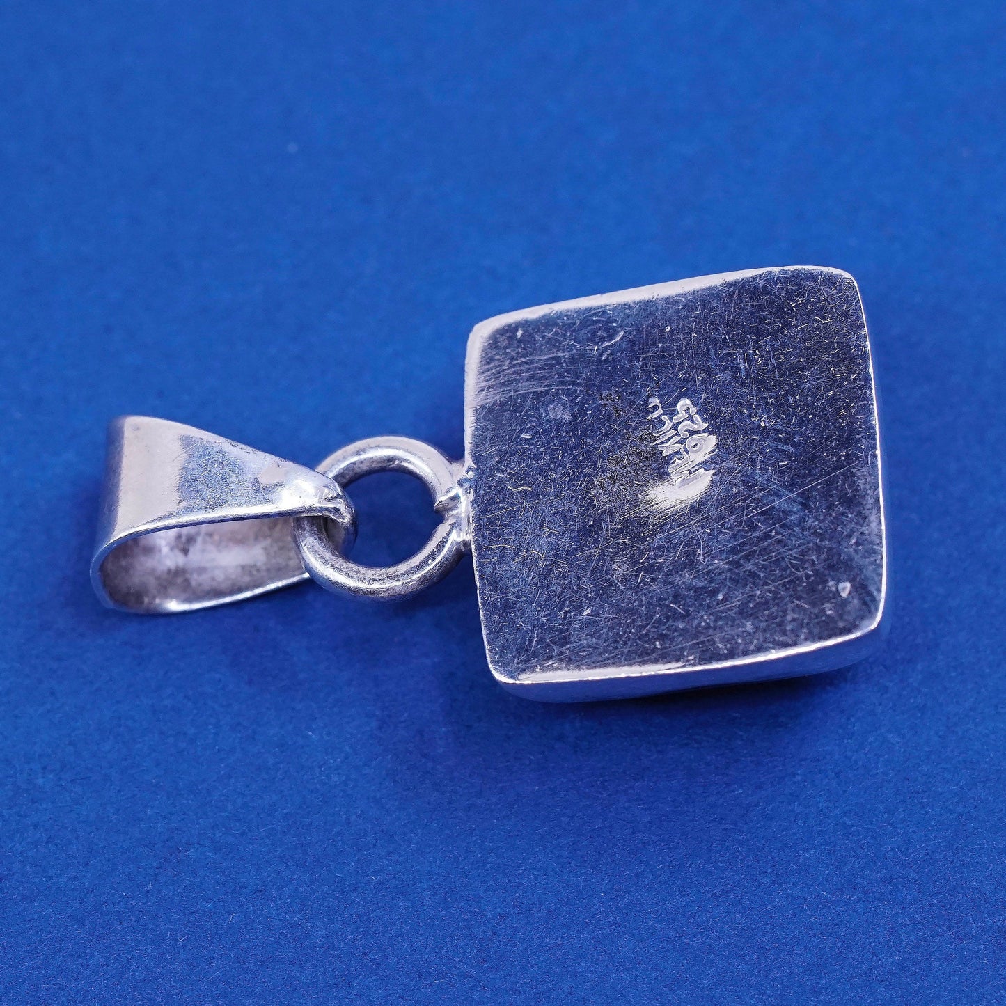 vtg Sterling silver handmade pendant, mexico 925 Square w/ rain flower